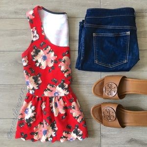 Anthropologie Peplum Top Clovelly Tank Floral Red
